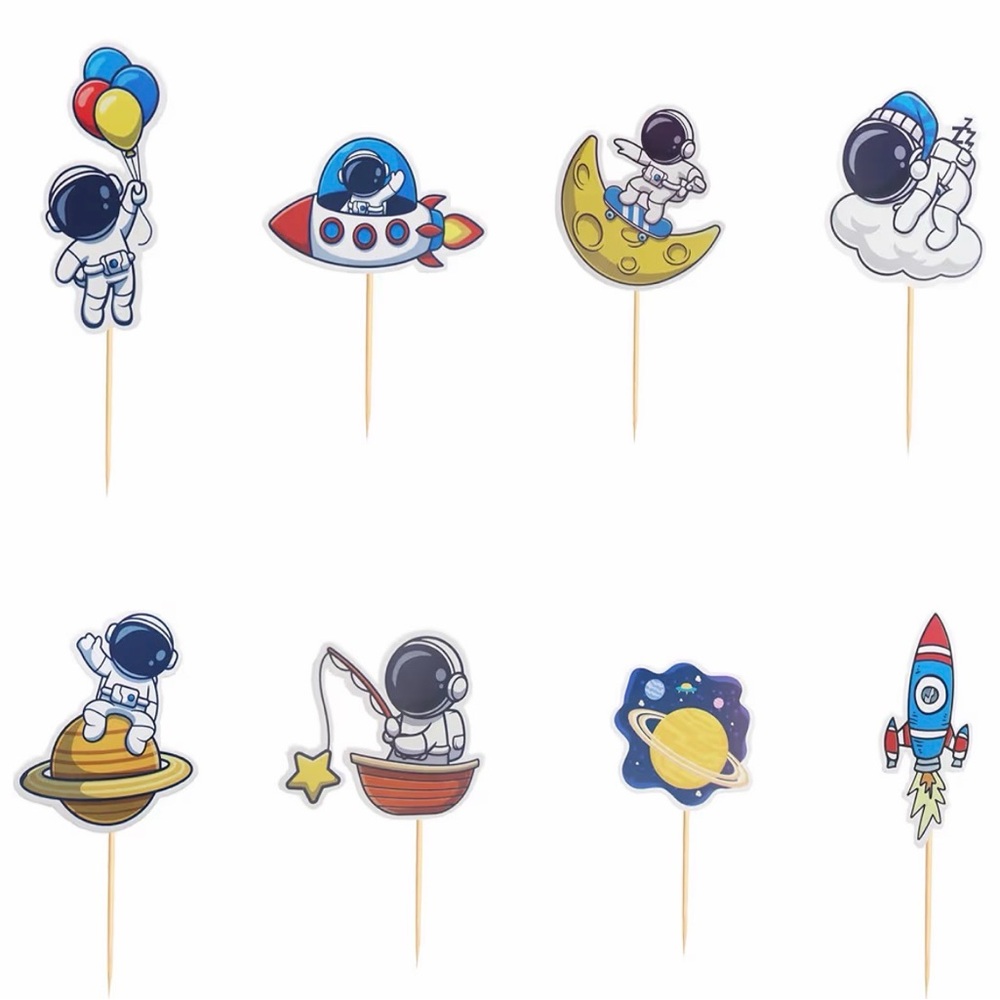 24~Space Astronaut Cupcake Toppers Rocket Planet Trip to the Moon Decorations - Picture 7 of 7